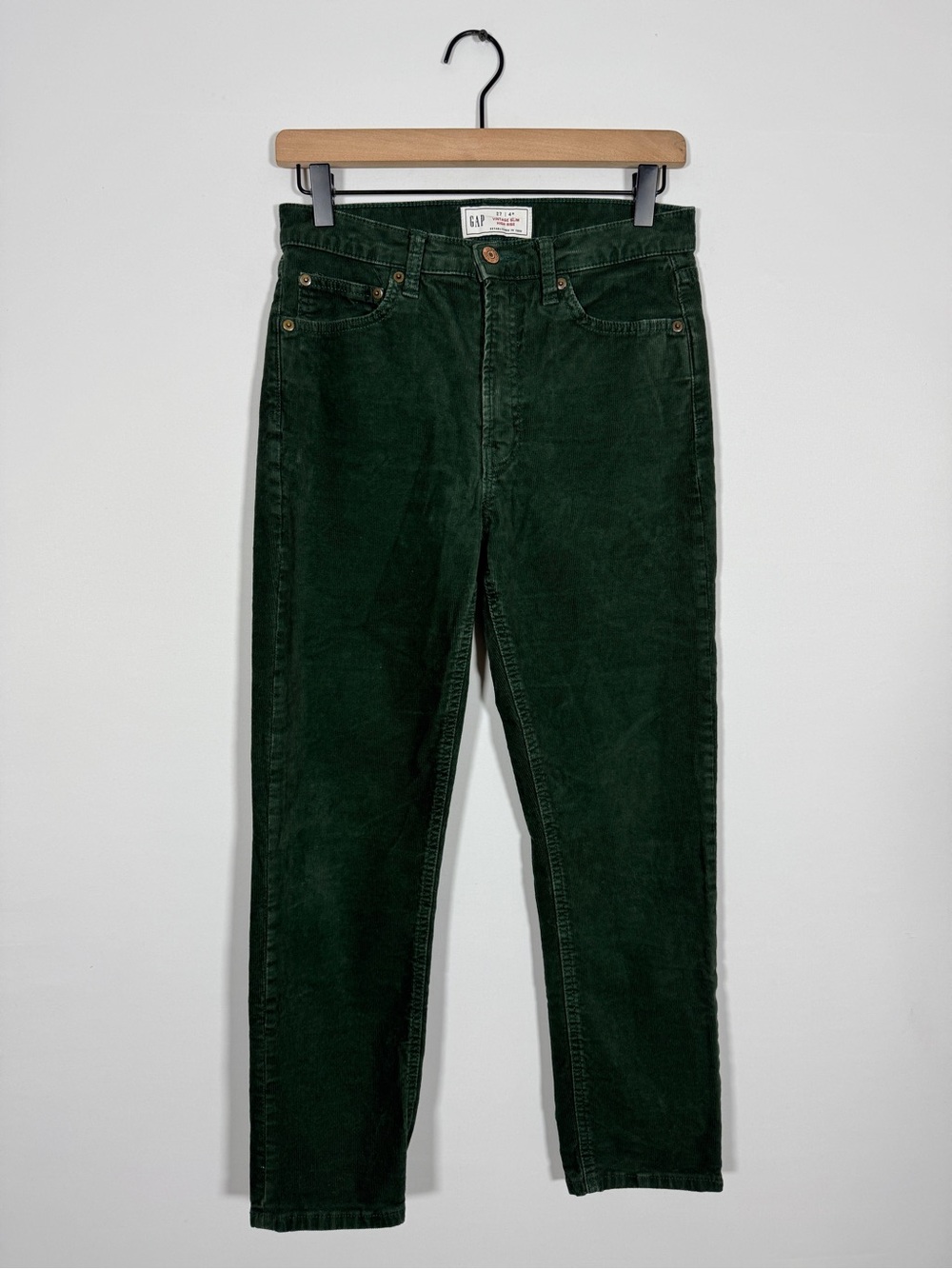 WP149 {GAP} "Vintage Slim High Rise" Green Corduroy Straight Leg Jeans Pants
